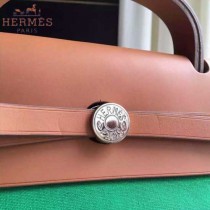 HERMES-0007-10 時尚新款herbag系列原單綠色帆布配土黃色牛皮大號手提單肩包