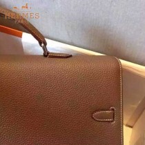 HERMES-00010-2 時尚經典款男士卡其色原版togo皮手提公文包