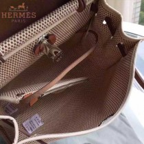 HERMES-0007-12 時尚新款herbag系列原單編織帆布配土黃色牛皮大號手提單肩包