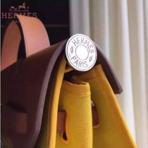 HERMES-0007-2 時尚新款herbag系列原單黃色帆布配土黃色牛皮大號手提單肩包