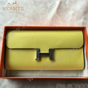 HERMES-0001-8 潮流新款Constance系列EPSOM黃色原版皮手拿包長款錢包