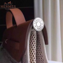 HERMES-0007-12 時尚新款herbag系列原單編織帆布配土黃色牛皮大號手提單肩包