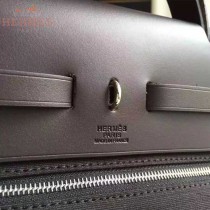 HERMES-0007-14 時尚新款herbag系列原單黑色帆布配黑色牛皮大號手提單肩包