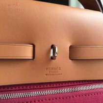 HERMES-0007-15 時尚新款herbag系列原單紅色帆布配土黃色牛皮大號手提單肩包