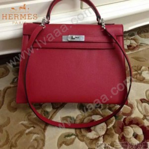 HERMES-00022-10 秋冬新款HERMES凱利kelly系列原版十字紋牛皮手提單肩包