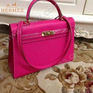 HERMES-00022-18 秋冬新款HERMES凱利kelly系列原版十字紋牛皮手提單肩包