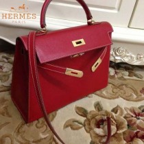 HERMES-00022-22 秋冬新款HERMES凱利kelly系列原版十字紋牛皮手提單肩包