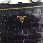 PRADA-007 時尚潮流男女款黑色鱷魚紋雙肩包書包
