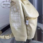 PRADA-007-2 時尚潮流男女款米白色鱷魚紋雙肩包書包
