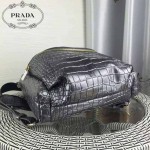 PRADA-007-3 時尚潮流男女款銀色鱷魚紋雙肩包書包