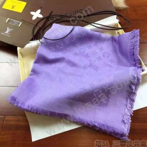 LV圍巾-3-7 時尚經典款蔡依林系列原單薰衣草紫色羊絨真絲圍巾披肩