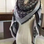 LV圍巾-3-4 時尚經典款蔡依林系列原單黑灰色羊絨真絲圍巾披肩