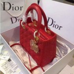 Dior-12-3 人氣熱銷迪奧LADY DIOR戴妃包系列5格原版小羊皮手提單肩包