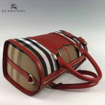 BURBERRY 5001176-3 傳統工藝復古House Check帆布配紅色皮中號保齡球包