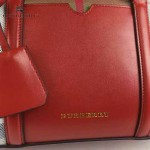 BURBERRY 5001176-3 傳統工藝復古House Check帆布配紅色皮中號保齡球包