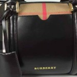 BURBERRY 5001176-2 傳統工藝復古House Check帆布配黑色皮中號保齡球包