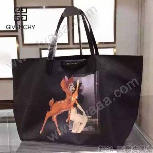 GIVENCHY-0011-2 專櫃官方版經典款小鹿斑比圖案十字紋大容量購物袋