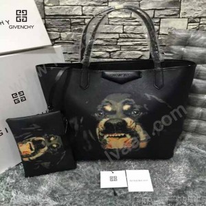GIVENCHY-0012 潮流官方版經典款惡犬圖案十字紋豎款購物袋