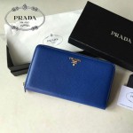 PRADA 1M1188-6 時尚潮流女士散字標電光藍荔枝紋原版皮多功能長款錢包