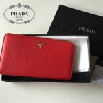 PRADA 1M1188-5 時尚潮流女士散字標紅色荔枝紋原版皮多功能長款錢包