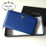 PRADA 1M1188-6 時尚潮流女士散字標電光藍荔枝紋原版皮多功能長款錢包