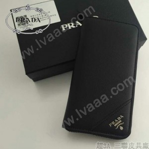 PRADA 1M0506-03 人氣熱銷經典新款黑色原版皮拉鏈長款錢夾