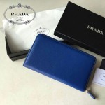 PRADA 1M1188-6 時尚潮流女士散字標電光藍荔枝紋原版皮多功能長款錢包