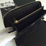 PRADA 1M1188-16 時尚潮流女士經典三角標黑色荔枝紋原版皮多功能長款錢包