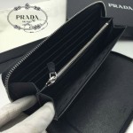 PRADA 1M1188-15 時尚潮流女士印字logo黑色十字紋原版皮多功能長款錢包