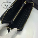 PRADA 1M0506-010 人氣熱銷經典新款黑色原版皮拉鏈長款錢夾