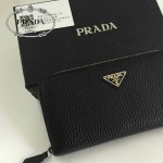 PRADA 1M0506-07 人氣熱銷經典新款黑色荔枝紋原版皮拉鏈長款錢夾