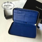 PRADA 1M1188-6 時尚潮流女士散字標電光藍荔枝紋原版皮多功能長款錢包
