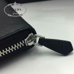 PRADA 1M1188-15 時尚潮流女士印字logo黑色十字紋原版皮多功能長款錢包