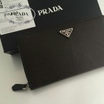 PRADA 1M1188-2 時尚商務男士經典三角標黑色荔枝紋原版皮多功能長款錢包