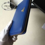 PRADA 1M1188-6 時尚潮流女士散字標電光藍荔枝紋原版皮多功能長款錢包