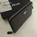 PRADA 1M1188-2 時尚商務男士經典三角標黑色荔枝紋原版皮多功能長款錢包