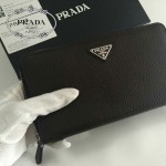 PRADA 1M1188-2 時尚商務男士經典三角標黑色荔枝紋原版皮多功能長款錢包