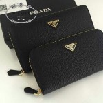 PRADA 1M1188-16 時尚潮流女士經典三角標黑色荔枝紋原版皮多功能長款錢包