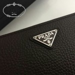 PRADA 1M1188-2 時尚商務男士經典三角標黑色荔枝紋原版皮多功能長款錢包