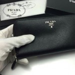 PRADA 1M0506-02 人氣熱銷經典新款黑色原版皮拉鏈長款錢夾