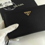 PRADA 1M1188-16 時尚潮流女士經典三角標黑色荔枝紋原版皮多功能長款錢包