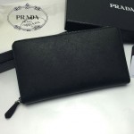 PRADA 1M1188-15 時尚潮流女士印字logo黑色十字紋原版皮多功能長款錢包