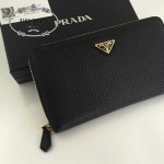 PRADA 1M1188-16 時尚潮流女士經典三角標黑色荔枝紋原版皮多功能長款錢包