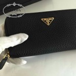 PRADA 1M0506-06 人氣熱銷經典新款黑色荔枝紋原版皮拉鏈長款錢夾