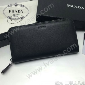 PRADA 1M0506-04 人氣熱銷經典新款黑色原版皮拉鏈長款錢夾