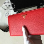 PRADA 1M1188-5 時尚潮流女士散字標紅色荔枝紋原版皮多功能長款錢包