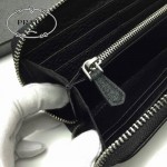 PRADA 1M0506-01 人氣熱銷經典新款黑色荔枝紋原版皮拉鏈長款錢夾