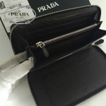 PRADA 1M1188-2 時尚商務男士經典三角標黑色荔枝紋原版皮多功能長款錢包