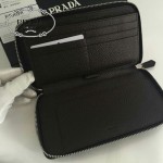 PRADA 1M1188-2 時尚商務男士經典三角標黑色荔枝紋原版皮多功能長款錢包