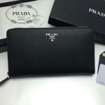 PRADA 1M1188-14 時尚潮流女士散字標黑色十字紋原版皮多功能長款錢包